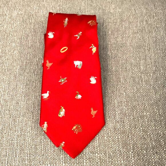 DANIEL CREMIEUX SIGNATURE Handmade Silk Repp Tie 12 Days of Christmas USA * - Picture 1 of 6